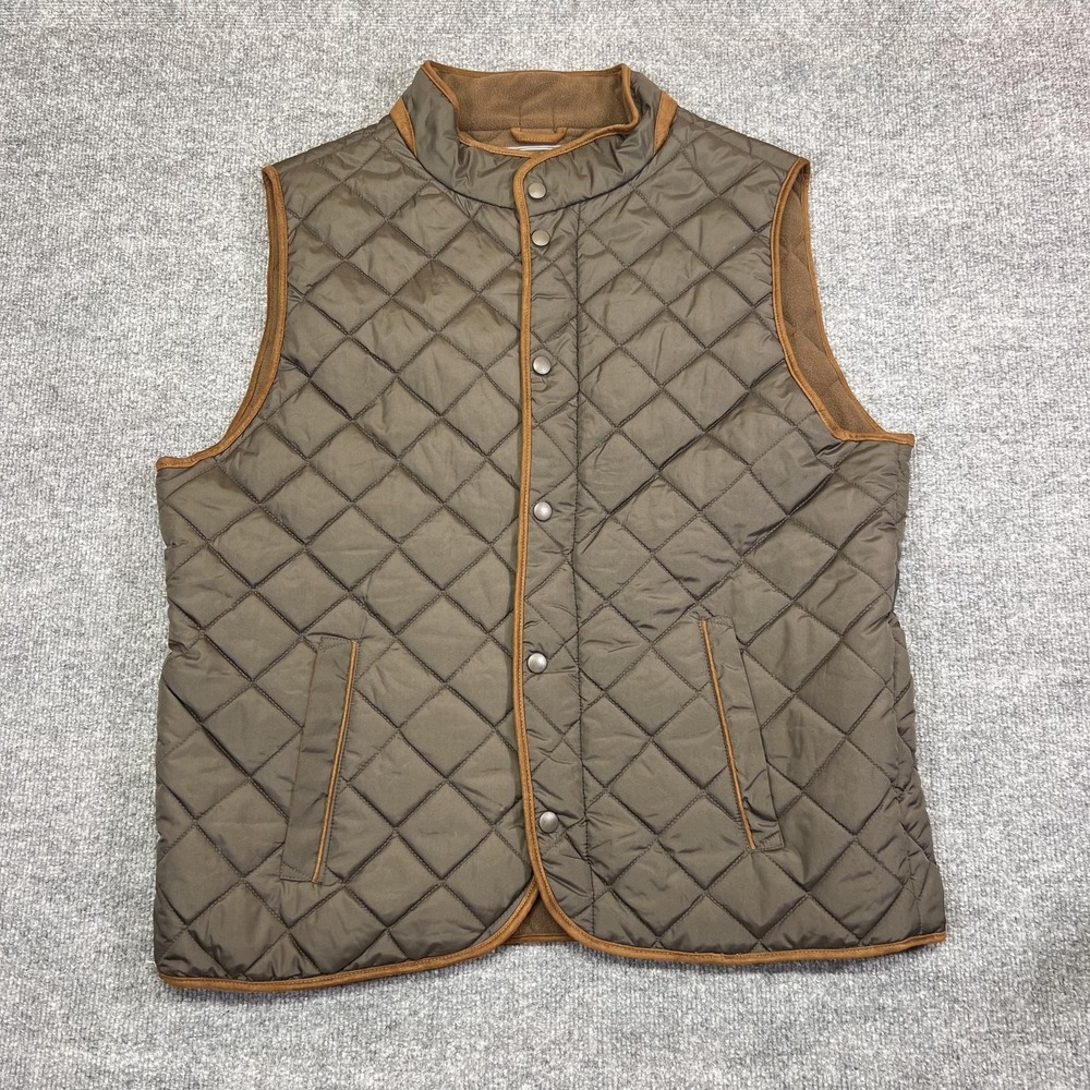 Perlis Vest Mens Large Green Quilted Snap Front Fleece Lined Pockets Outdoor